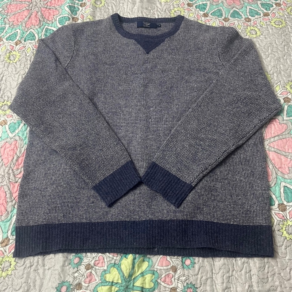 J.Crew Mens XL 100% Lambswool Birdseye Knit Crewneck Sweater Blue Preppy Casual